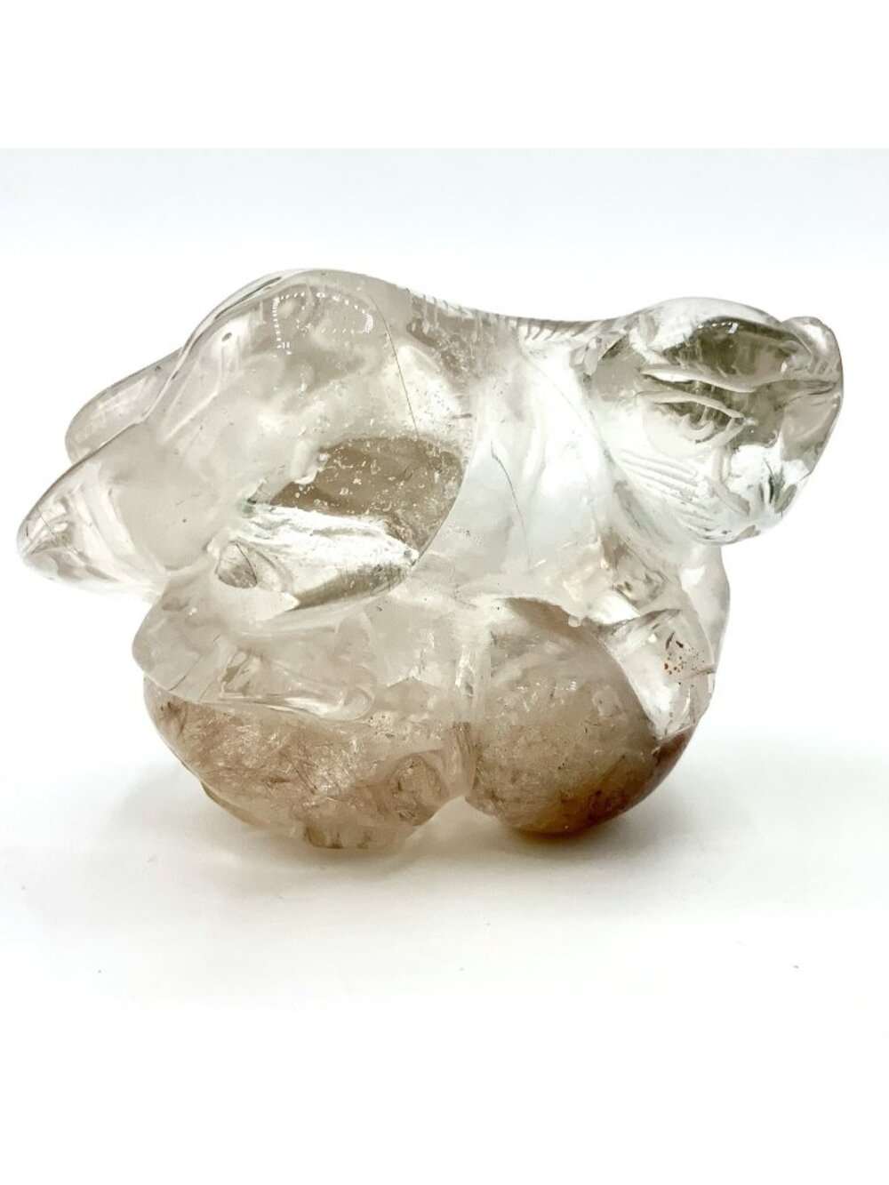 Hand Carved Quartz Crystal Tiger Figurine Mythical Pixiu Lion Rutilated Smoky